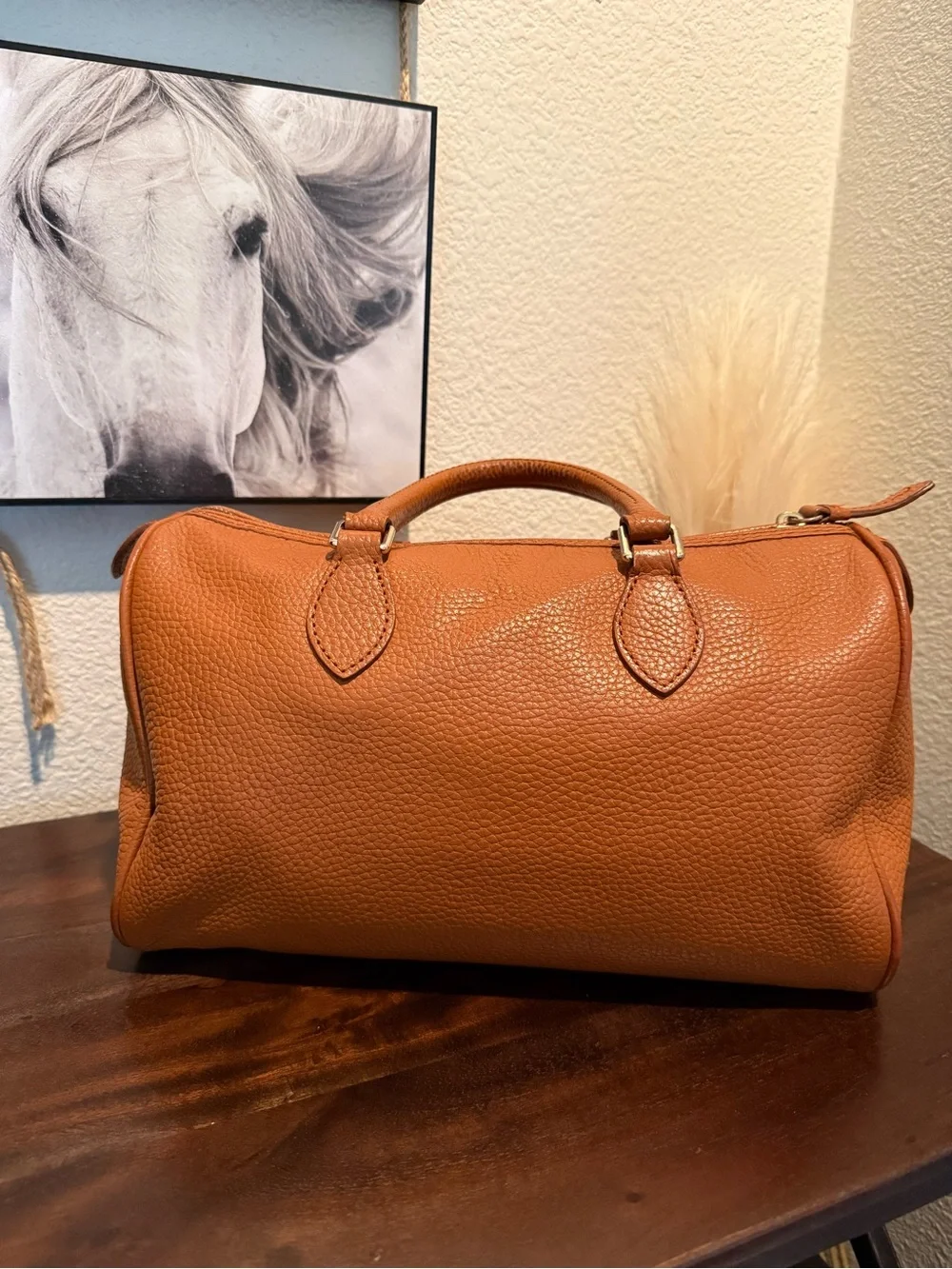 Dooney & Bourke Tan Pebbled Leather Satchel with Detachable Strap